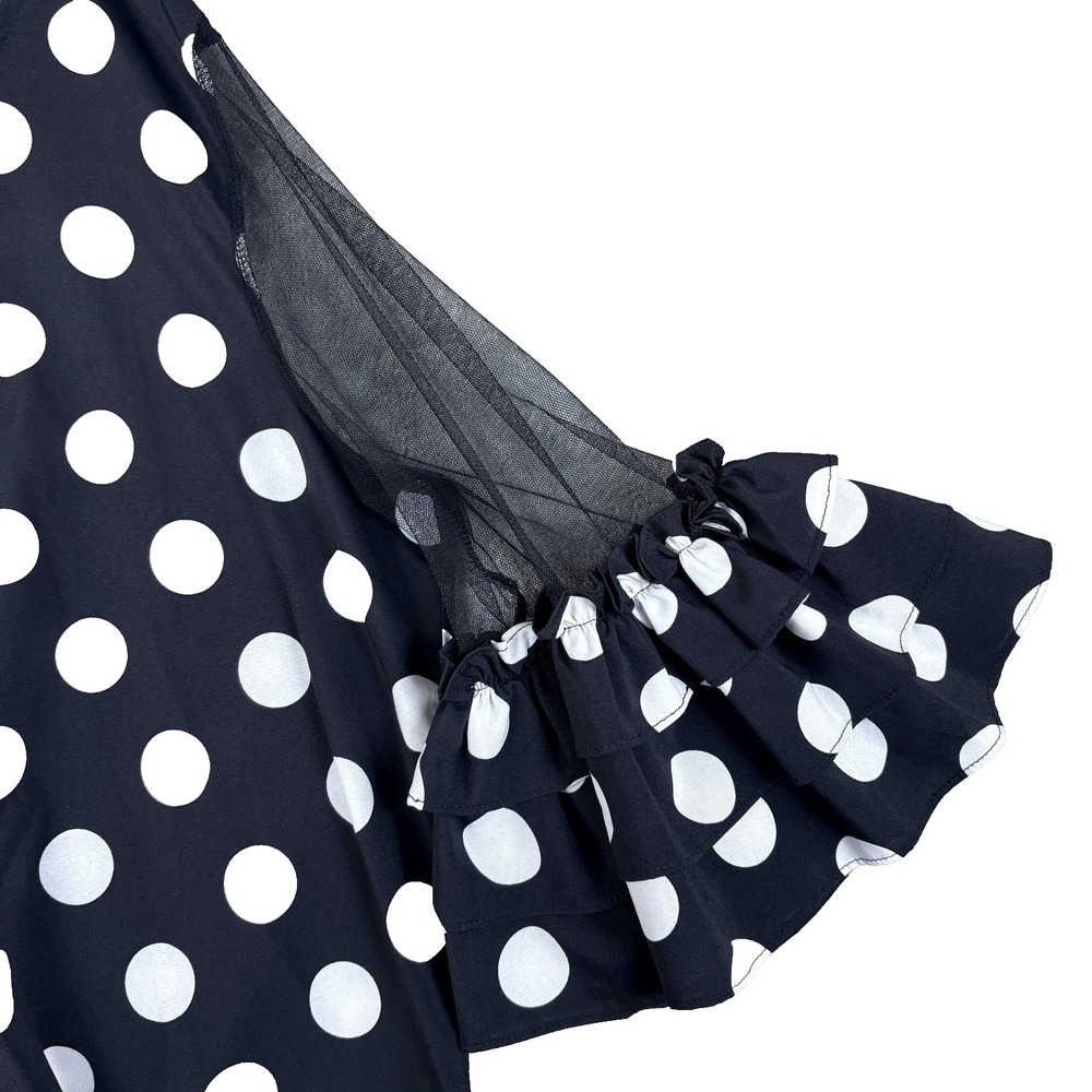 Womens‎ Polka Dot Blouse Black White 1X Sheer Mesh Ruffle Sleeve Feminine - Picture 4 of 16